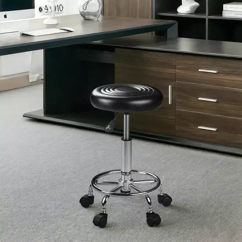 VECELO Faux Leather Office Chair Adjustable Height Swivel Rolling Ergonomic Office Stool with Footrest & Wheels, Black/White/Blue