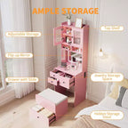 Coiffeuse compacte, Coiffeuse de maquillage avec miroir et lumières, Ensemble de coiffeuse blanche avec station de recharge, Petite coiffeuse pour filles et chaise de rangement