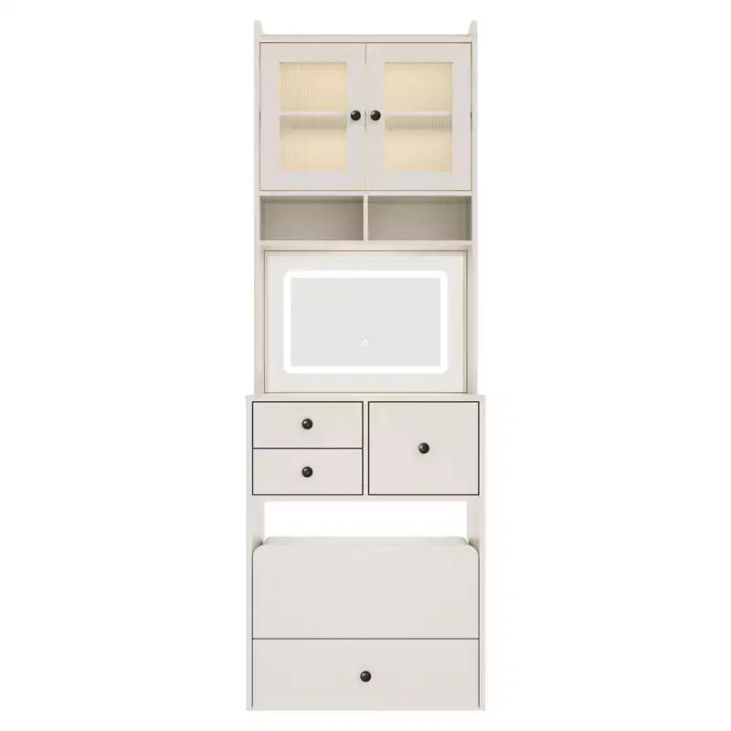 Coiffeuse compacte, Coiffeuse de maquillage avec miroir et lumières, Ensemble de coiffeuse blanche avec station de recharge, Petite coiffeuse pour filles et chaise de rangement