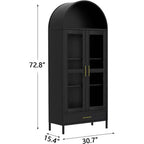 Armoire de rangement en métal à portes vitrées et tiroir, 73 po, Meuble de rangement autoportant avec étagères réglables, Bibliothèque d'appoint