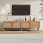 Meuble TV 178 cm, console média moderne avec portes en rotin, convient aux téléviseurs jusqu'à 80 pouces, rangement, 2 tiroirs, trous passe-câbles, meuble TV de salon