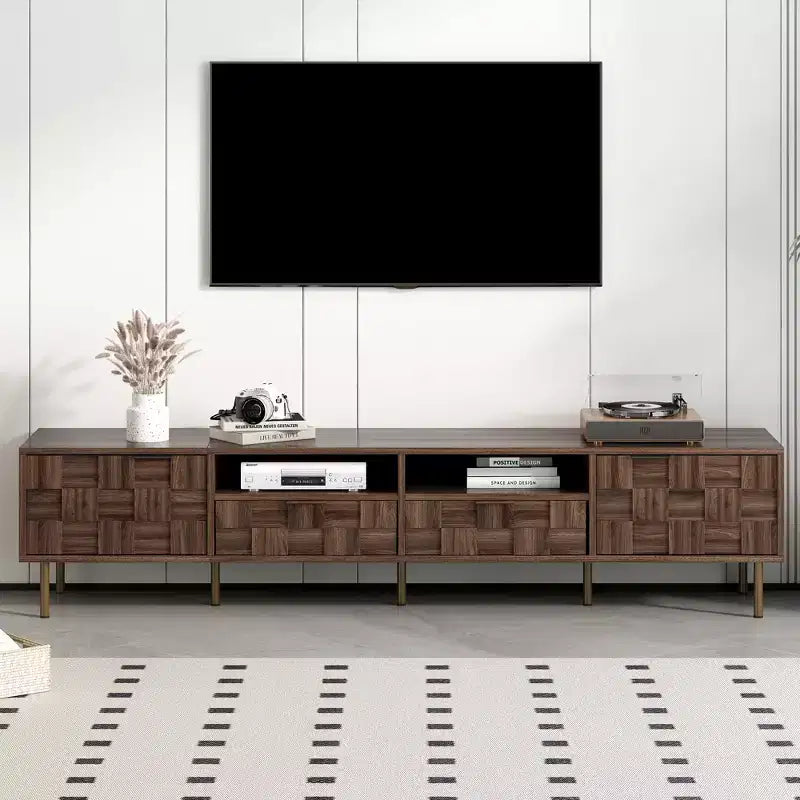 JVNOXK Mid Century TV Stand with 2 Drawers, Media Console Table for TVs up to 85'', Entertainment Center with Storage for Living room, Bedroom