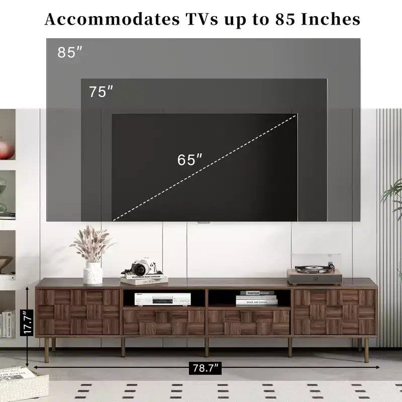 Meuble TV scandinave JVNOXK avec 2 tiroirs, console multimédia pour TV jusqu'à 85'', meuble de divertissement avec rangement pour salon, chambre à coucher