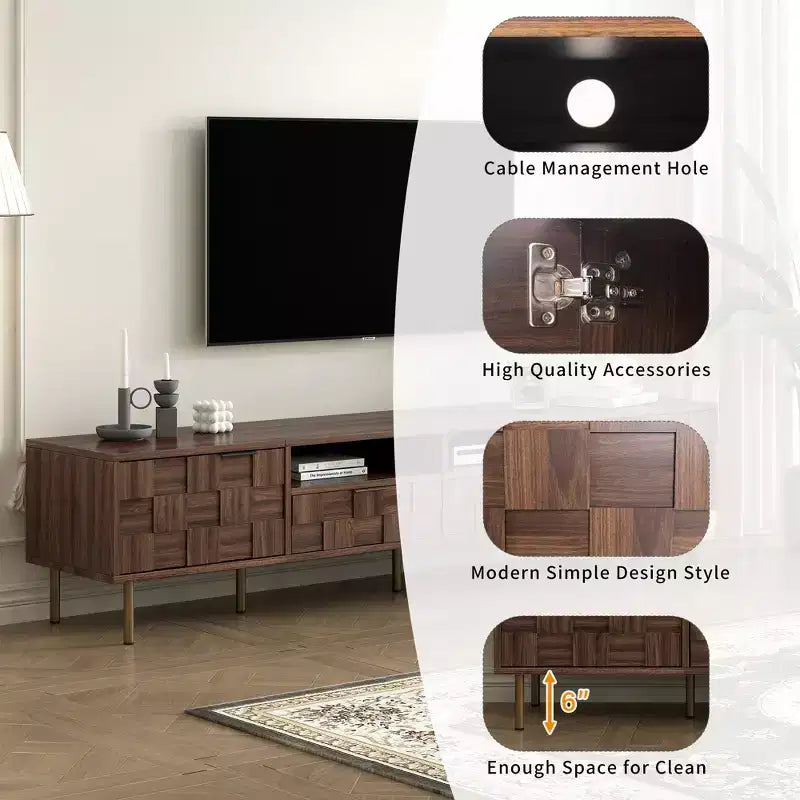 Meuble TV scandinave JVNOXK avec 2 tiroirs, console multimédia pour TV jusqu'à 85'', meuble de divertissement avec rangement pour salon, chambre à coucher