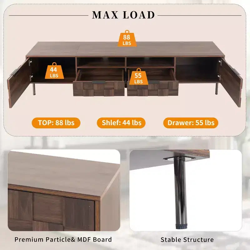 Meuble TV scandinave JVNOXK avec 2 tiroirs, console multimédia pour TV jusqu'à 85'', meuble de divertissement avec rangement pour salon, chambre à coucher