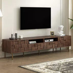 Meuble TV scandinave JVNOXK avec 2 tiroirs, console multimédia pour TV jusqu'à 85'', meuble de divertissement avec rangement pour salon, chambre à coucher