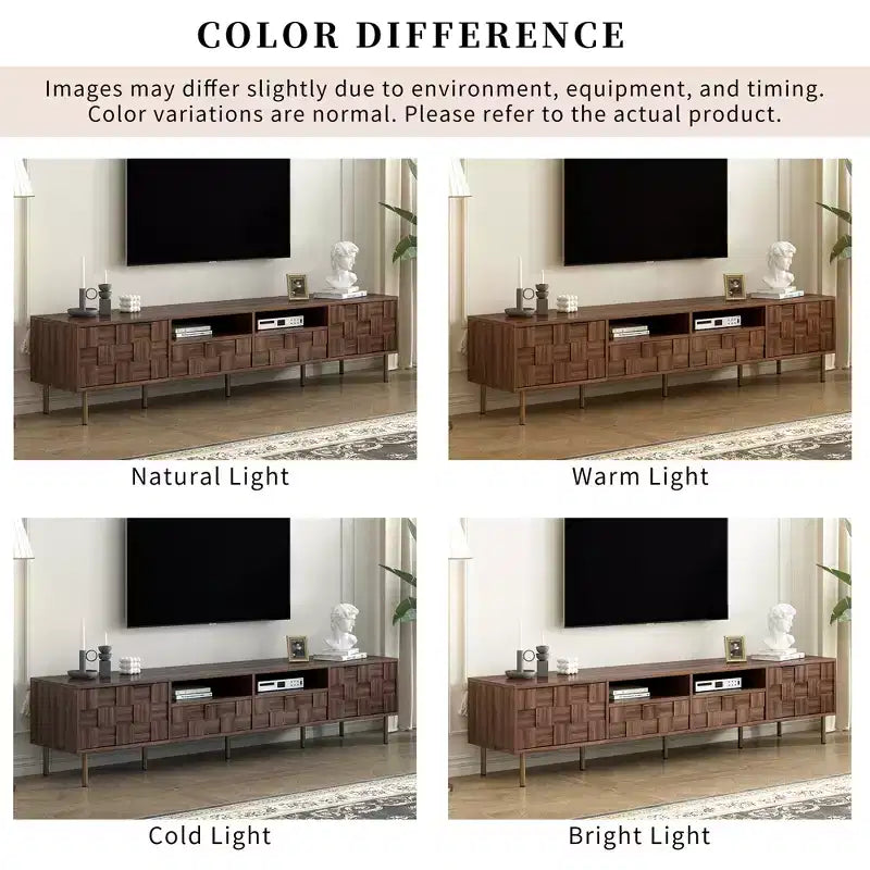Meuble TV scandinave JVNOXK avec 2 tiroirs, console multimédia pour TV jusqu'à 85'', meuble de divertissement avec rangement pour salon, chambre à coucher
