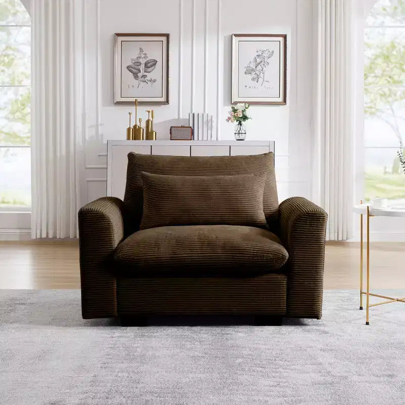 Canapé simple profond en velours côtelé de 130 cm TUYOHW avec oreiller de soutien lombaire pour salon, bureau, appartement