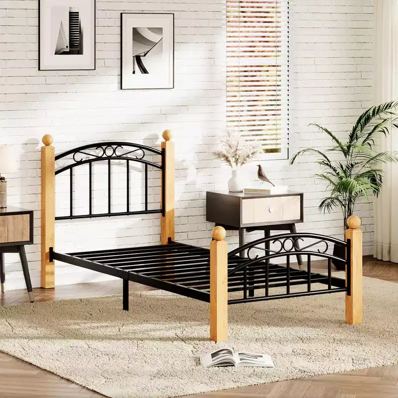 Cadre de lit avec tête de lit, lit plateforme en métal taille double avec lattes en acier, sommier tapissier non nécessaire, rangement sous le lit de 14 pouces