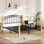 Cadre de lit avec tête de lit, lit plateforme en métal taille double avec lattes en acier, sommier tapissier non nécessaire, rangement sous le lit de 14 pouces