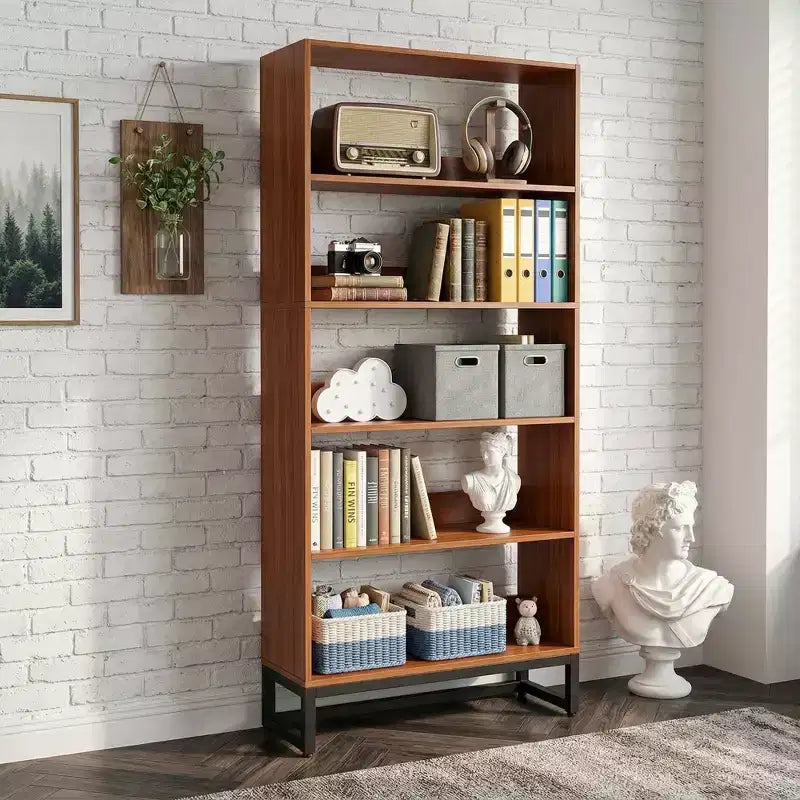 MAYEERTY Étagère bibliothèque haute à 5 niveaux avec lumières LED contrôlées par application, bibliothèque en bois profond de 180 cm de hauteur