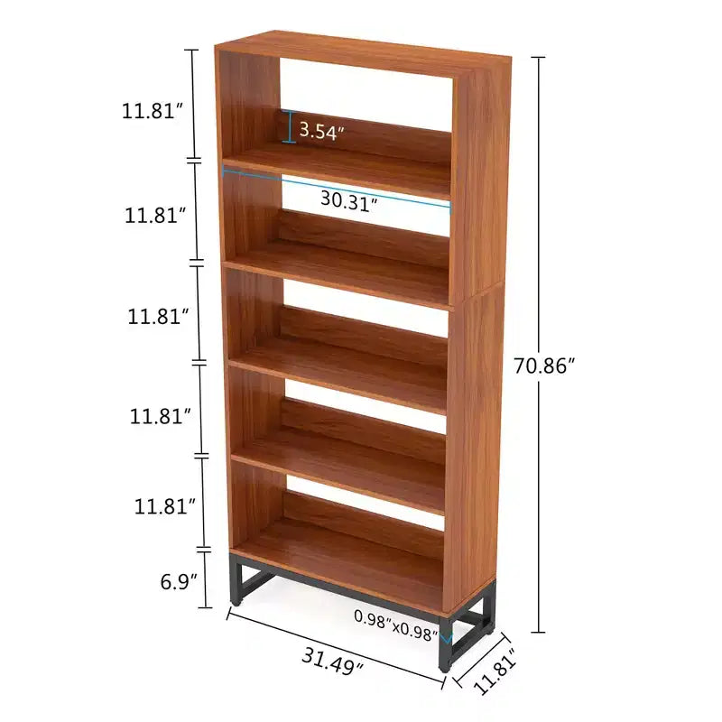 MAYEERTY Étagère bibliothèque haute à 5 niveaux avec lumières LED contrôlées par application, bibliothèque en bois profond de 180 cm de hauteur