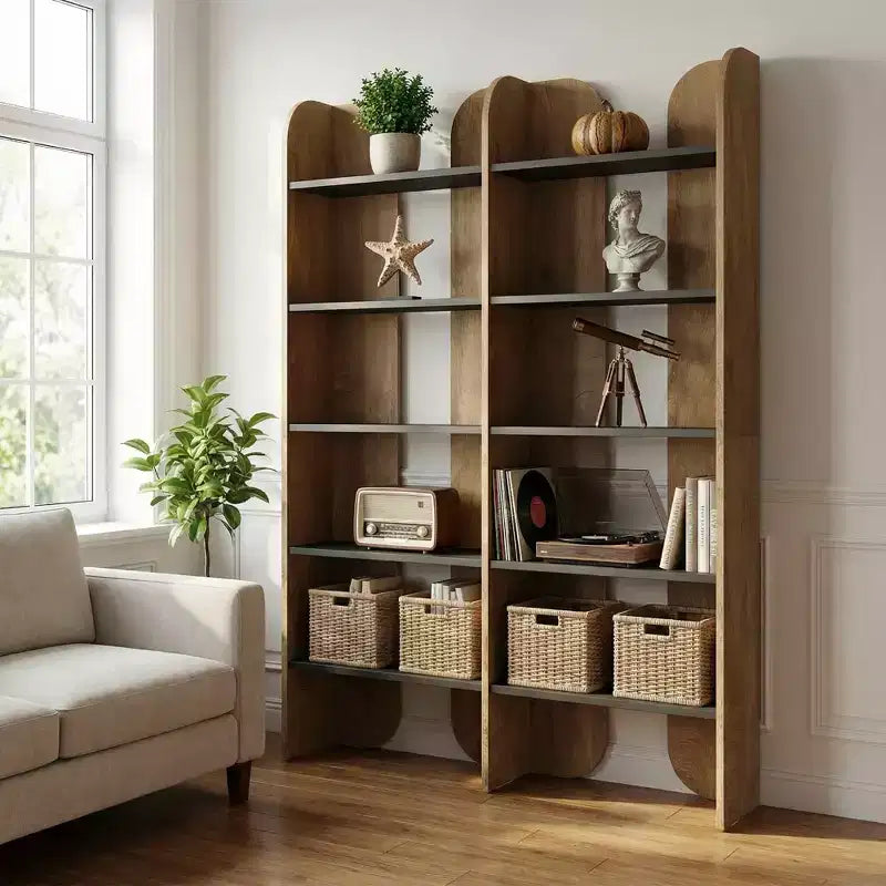 MAYEERTY Étagère de style ferme à 5 niveaux, bibliothèque à double largeur de 180 cm de hauteur avec rangement ouvert