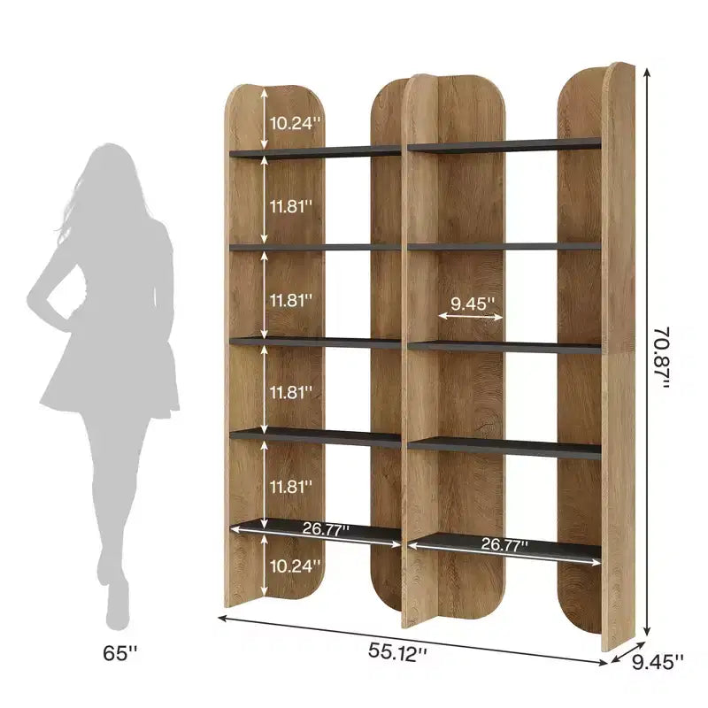 MAYEERTY Étagère de style ferme à 5 niveaux, bibliothèque à double largeur de 180 cm de hauteur avec rangement ouvert