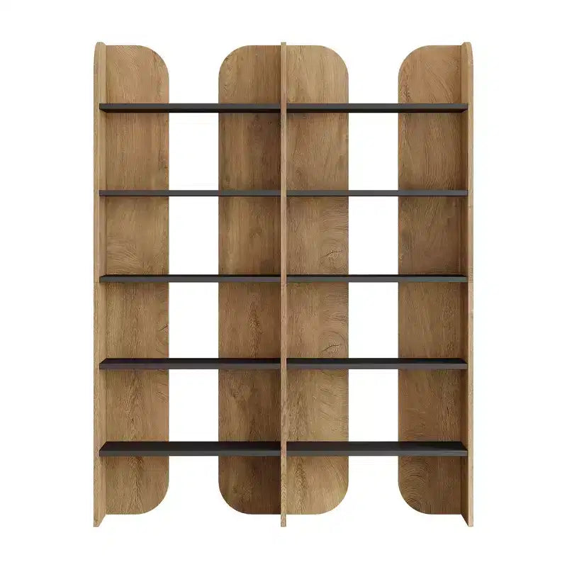 MAYEERTY Étagère de style ferme à 5 niveaux, bibliothèque à double largeur de 180 cm de hauteur avec rangement ouvert