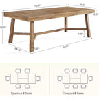 Table de salle à manger Lantine 70,9 pouces de style rustique pour 6 à 8 personnes, grande table de cuisine rectangulaire avec pieds renforcés pour cuisine, salle à manger et salon, naturelle