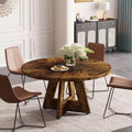 Lantine 47-Inch Round Dining Table for 4, Farmhouse Circle Kitchen Table with Wooden Pedestal Base for Kitchen, Dining Room, Living Room, Rustic Brown