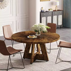 Lantine 47-Inch Round Dining Table for 4, Farmhouse Circle Kitchen Table with Wooden Pedestal Base for Kitchen, Dining Room, Living Room, Rustic Brown