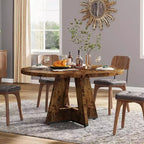 Table à manger ronde Lantine de 47 pouces pour 4 personnes, table de cuisine circulaire de style rustique avec base piédestal en bois pour cuisine, salle à manger, salon, marron rustique