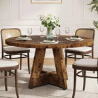 Table à manger ronde Lantine de 47 pouces pour 4 personnes, table de cuisine circulaire de style rustique avec base piédestal en bois pour cuisine, salle à manger, salon, marron rustique