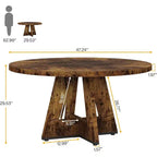 Table à manger ronde Lantine de 47 pouces pour 4 personnes, table de cuisine circulaire de style rustique avec base piédestal en bois pour cuisine, salle à manger, salon, marron rustique