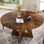 Table à manger ronde Lantine de 47 pouces pour 4 personnes, table de cuisine circulaire de style rustique avec base piédestal en bois pour cuisine, salle à manger, salon, marron rustique