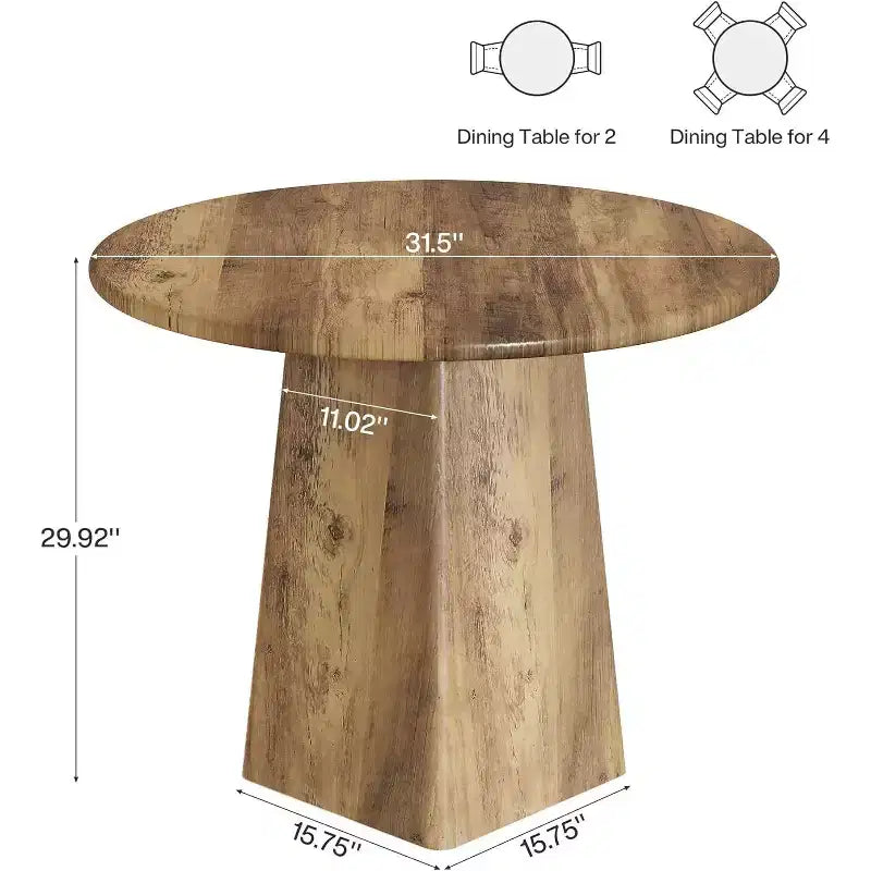 Table de salle à manger ronde Lantine de 31,5 pouces pour 2-4 personnes, petite table de cuisine de style campagnard avec base carrée pour salle à manger et salon, marron rustique