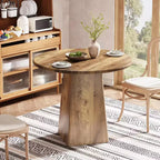 Table de salle à manger ronde Lantine de 31,5 pouces pour 2-4 personnes, petite table de cuisine de style campagnard avec base carrée pour salle à manger et salon, marron rustique