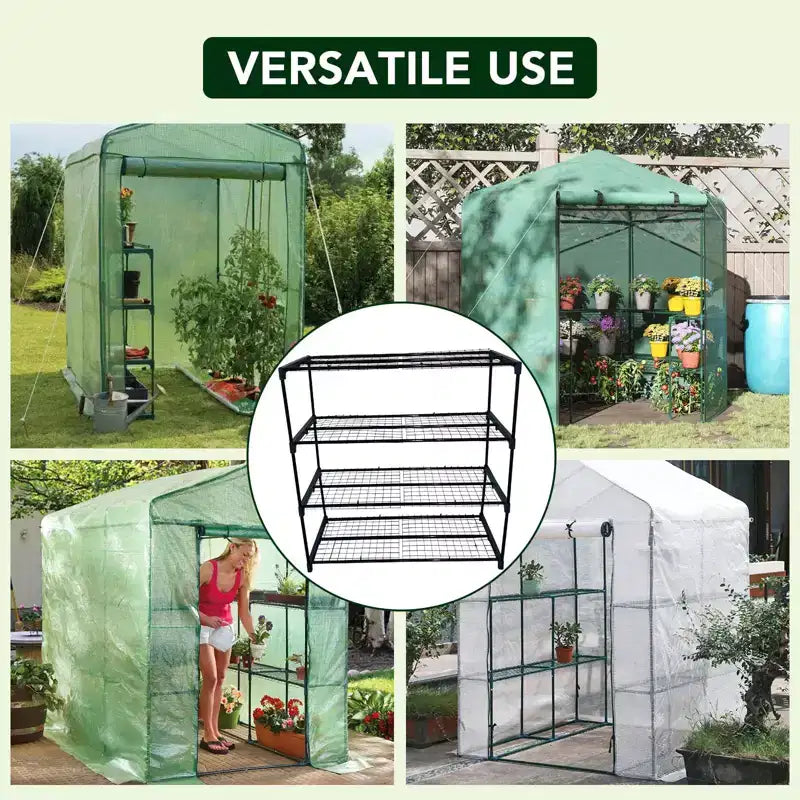 Étagères de serre pour plantes à 4 niveaux, lot de 2, support de présentation en métal, portable, antirouille pour usage intérieur et extérieur, balcon, jardin