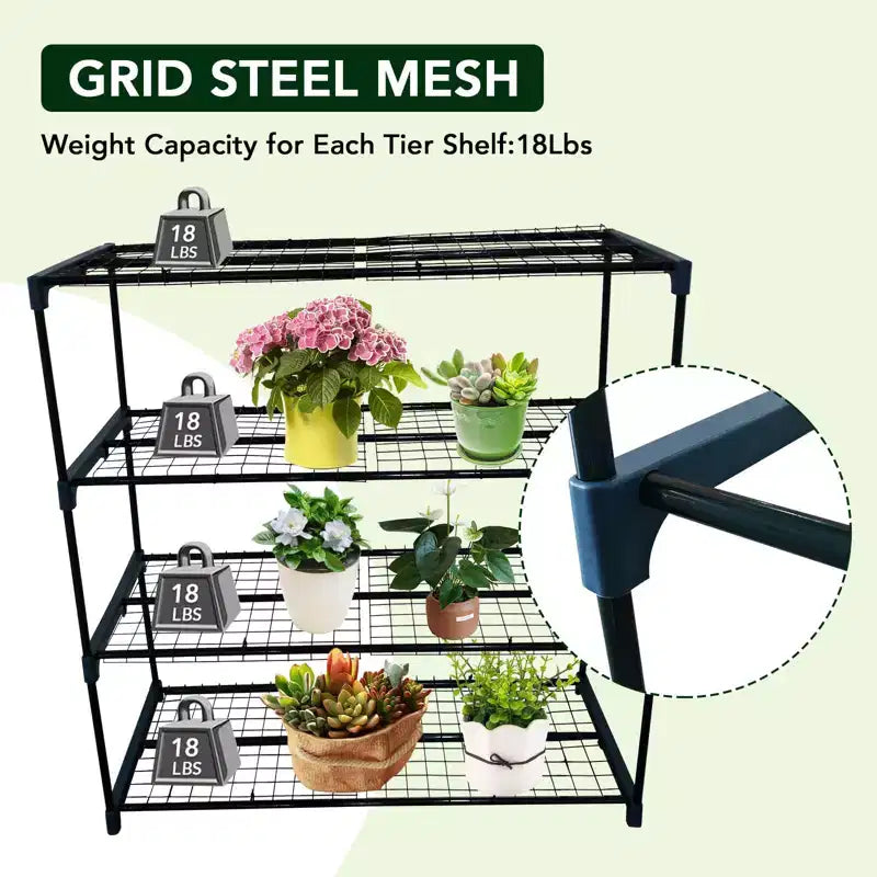 Étagères de serre pour plantes à 4 niveaux, lot de 2, support de présentation en métal, portable, antirouille pour usage intérieur et extérieur, balcon, jardin