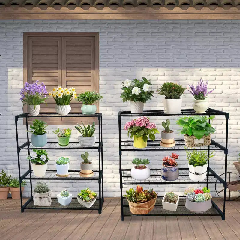 Étagères de serre pour plantes à 4 niveaux, lot de 2, support de présentation en métal, portable, antirouille pour usage intérieur et extérieur, balcon, jardin