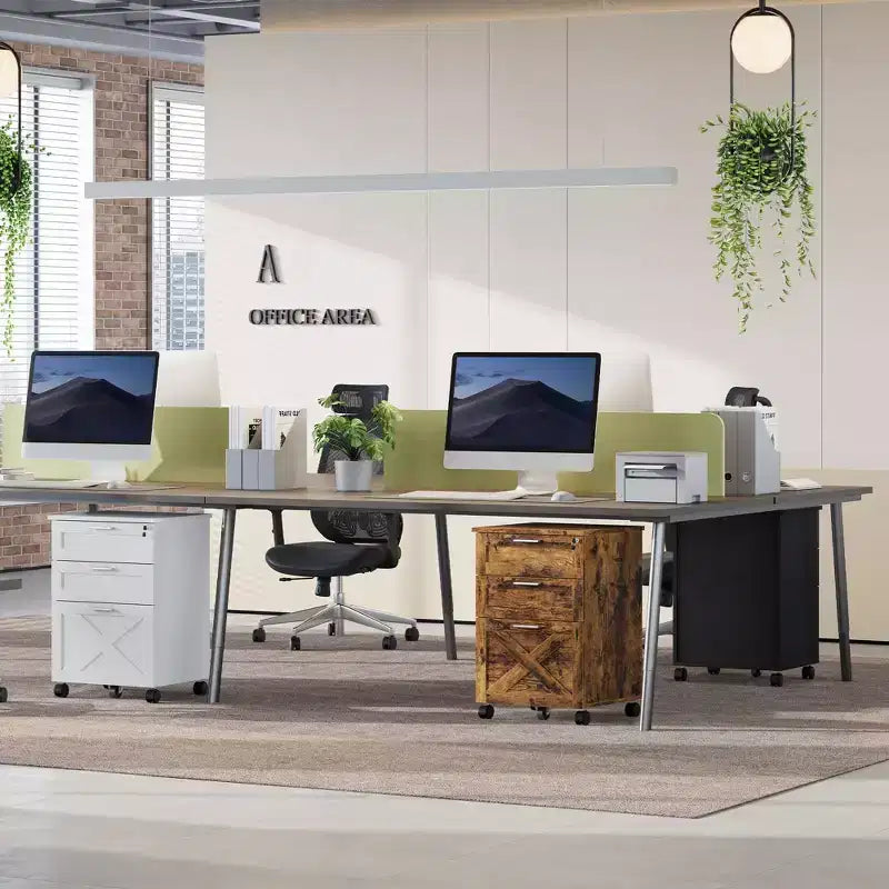 Acekool Caisson de bureau mobile 3 tiroirs avec serrure, meuble de classement sous bureau, organisateur de rangement en bois