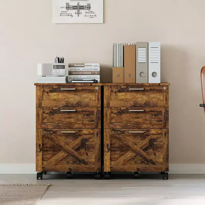 Acekool Caisson de bureau mobile 3 tiroirs avec serrure, meuble de classement sous bureau, organisateur de rangement en bois