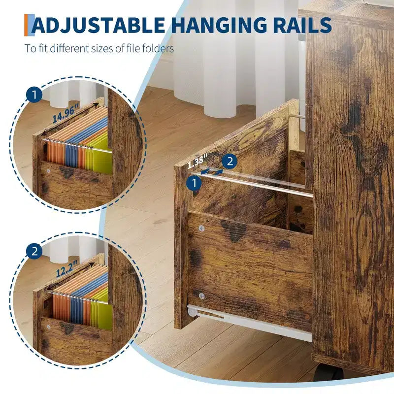 Acekool Caisson de bureau mobile 3 tiroirs avec serrure, meuble de classement sous bureau, organisateur de rangement en bois