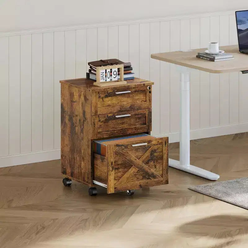 Acekool Caisson de bureau mobile 3 tiroirs avec serrure, meuble de classement sous bureau, organisateur de rangement en bois