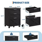 Acekool Caisson de bureau mobile 3 tiroirs avec serrure, meuble de classement sous bureau, organisateur de rangement en bois