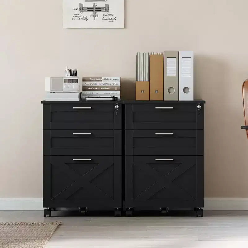 Acekool Caisson de bureau mobile 3 tiroirs avec serrure, meuble de classement sous bureau, organisateur de rangement en bois