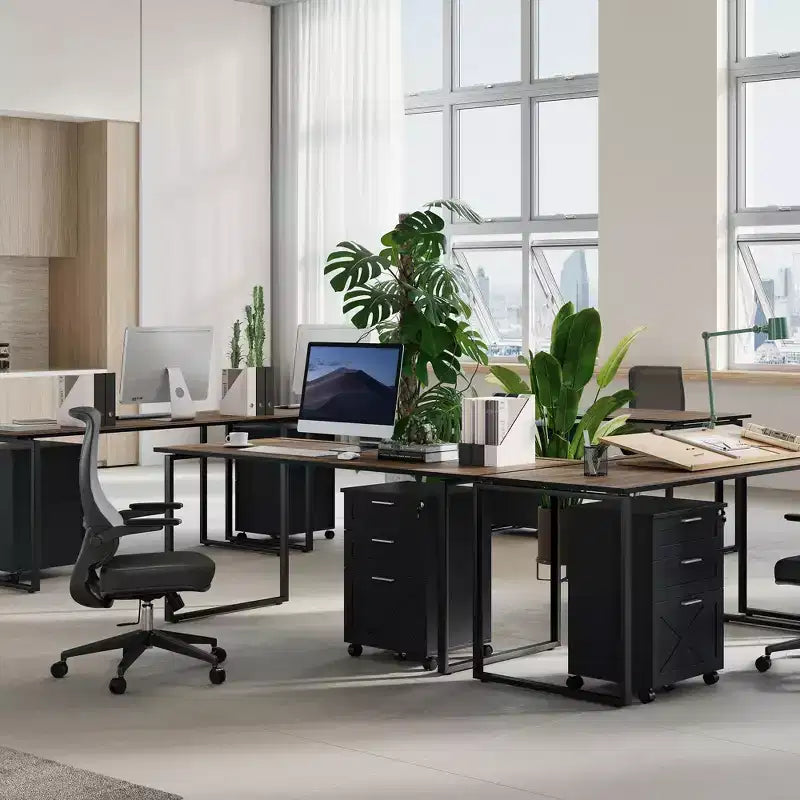 Acekool Caisson de bureau mobile 3 tiroirs avec serrure, meuble de classement sous bureau, organisateur de rangement en bois