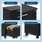 Acekool Caisson de bureau mobile 3 tiroirs avec serrure, meuble de classement sous bureau, organisateur de rangement en bois