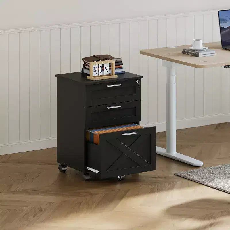 Acekool Caisson de bureau mobile 3 tiroirs avec serrure, meuble de classement sous bureau, organisateur de rangement en bois