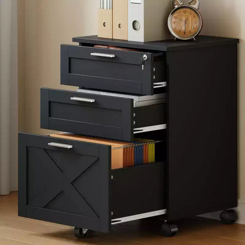 Acekool 3 Drawer File Cabinet with Lock, Mobile Under Desk Filing Cabinet, Wood Storage Organizer