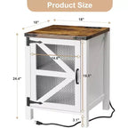 Ensemble de 2 tables de chevet de ferme, tables d'appoint de 45 cm avec portes de grange et rangement, tables d'appoint rustiques en bois pour chambre ou salon, blanc et marron