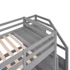 Lit superposé triple Whisen (deux lits jumeaux et un lit jumeau), avec tiroirs, escalier de rangement et étagères intégrées