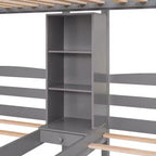Lit superposé triple Whisen (deux lits jumeaux et un lit jumeau), avec tiroirs, escalier de rangement et étagères intégrées