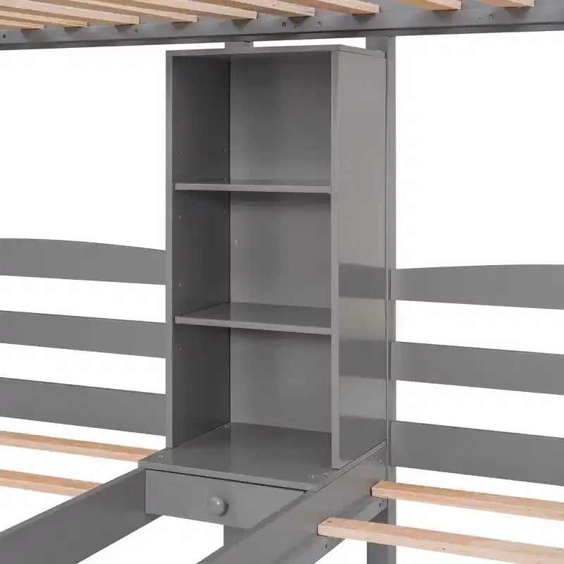 Lit superposé triple Whisen (deux lits jumeaux et un lit jumeau), avec tiroirs, escalier de rangement et étagères intégrées