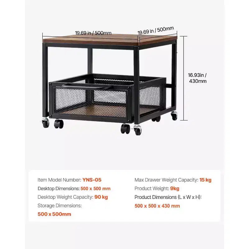 Meuble de support pour mini-réfrigérateur VIYET 17H avec rangement - Chariot mobile, roulettes pivotantes, marron clair