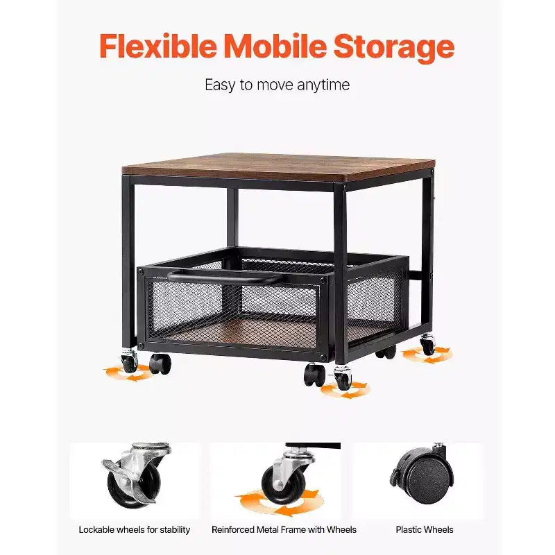 Meuble de support pour mini-réfrigérateur VIYET 17H avec rangement - Chariot mobile, roulettes pivotantes, marron clair