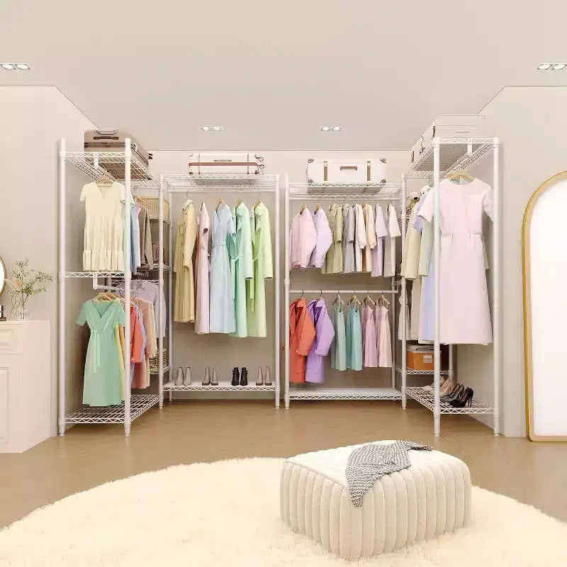 COZONY Portant à Vêtements Robuste - Organisateur de Penderie Autonome avec 4 Tiges et Étagères Réglables