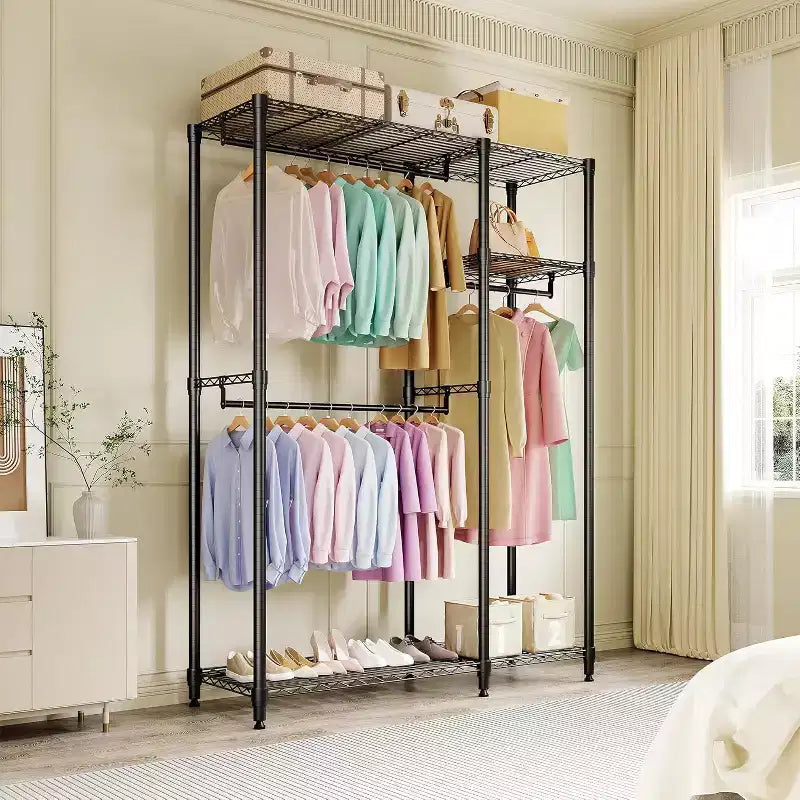COZONY Heavy Duty Clothes Rack - Freestanding Closet Organizer w/ 4 Rods & Adjustable Shelves