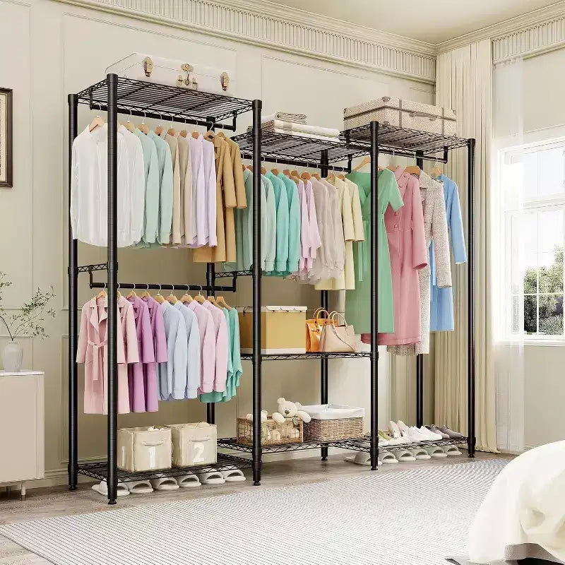 COZONY Portant à Vêtements Robuste - Organisateur de Penderie Autonome avec 4 Tiges et Étagères Réglables